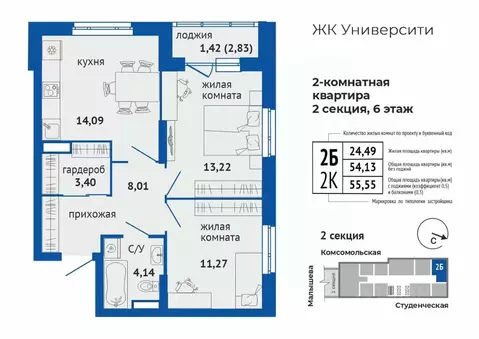 2-к кв. Свердловская область, Екатеринбург Втузгородок жилрайон,  ...