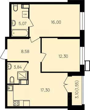 2-к кв. Калужская область, Обнинск ул. Славского, 10 (66.1 м)