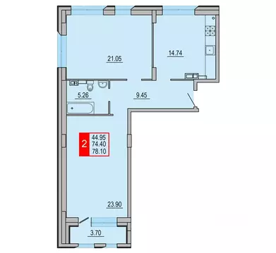 2-к кв. Тверская область, Тверь Петербургское ш. (78.1 м)