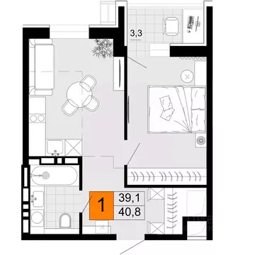 1-к кв. Приморский край, Уссурийск Горизонты жилой комплекс (40.8 м)