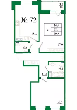 2-к кв. Ленинградская область, Гатчина Красносельское ш., 4А (69.9 м)