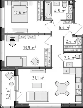 Студия Владимирская область, Владимир Сновицы-Веризино мкр,  (65.7 м)