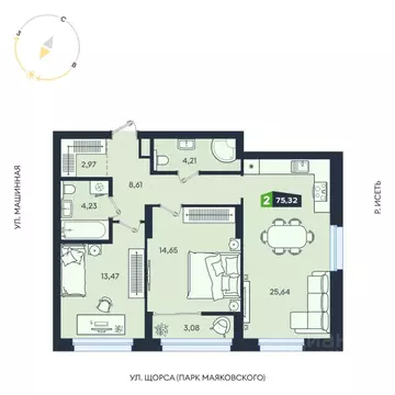 2-к кв. Свердловская область, Екатеринбург ул. Машинная, 1В/4 (75.32 ...