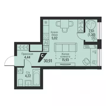 1-к кв. Свердловская область, Екатеринбург просп. Космонавтов, 100 ...