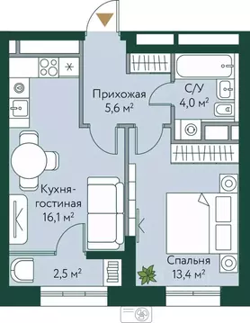 1-к кв. Волгоградская область, Волгоград Новосибирская ул., 74с1 (41.6 ...