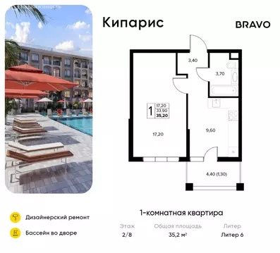 1-комнатная квартира: Сукко, жилой комплекс Кипарис (35.2 м)