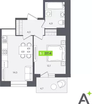 1-комнатная квартира: Кудрово, Солнечная улица, 10к2 (37.4 м)