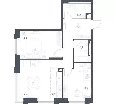 2-к кв. Москва Верейская 41 жилой комплекс, 3.1 (59.88 м)