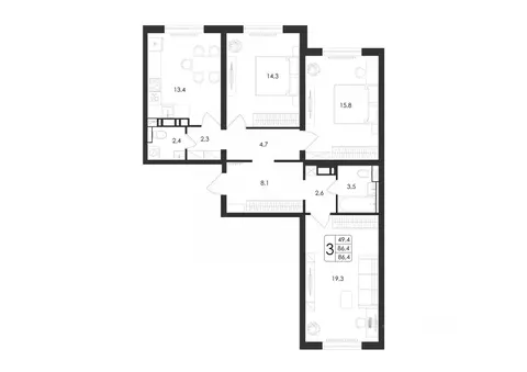 3-к кв. Воронежская область, Воронеж ул. Загоровского, 5/3 (86.4 м)