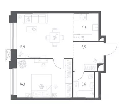 1-к кв. Москва Верейская ул., 43к9 (44.98 м)
