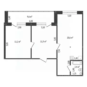 2-к кв. Башкортостан, Уфа Молодежный бул., 3 (50.9 м)