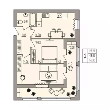 2-к кв. Волгоградская область, Волгоград ул. Землячки, 84/8 (55.35 м)