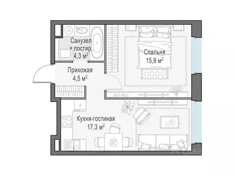 1-к кв. Московская область, Мытищи Белый Grad жилой комплекс (41.9 м)