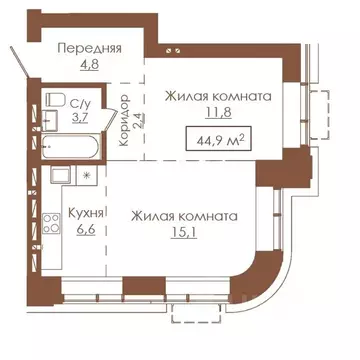 2-к кв. Алтайский край, Барнаул ул. Гущина, 173Б (44.9 м)