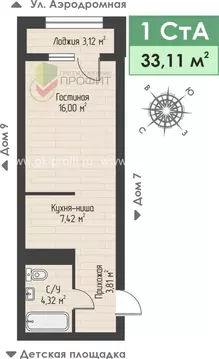 1-к кв. Татарстан, Набережные Челны ул. Жданова, 3 (33.11 м)