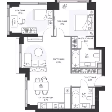 2-к кв. Москва 1-й Сетуньский проезд, 8 (75.3 м)