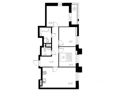 3-к кв. Татарстан, Казань Статный жилой комплекс, 1 (74.29 м)