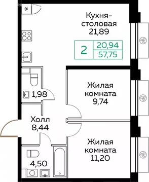2-комнатная квартира: Мытищи, Новомытищинский проспект, 4А (57.7 м)