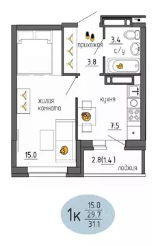 1-к кв. Пермский край, Пермь Ижевская ул., 38 (31.1 м)