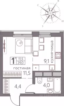 Студия Пермский край, Пермь ул. Серебристая, 3 (29.0 м)