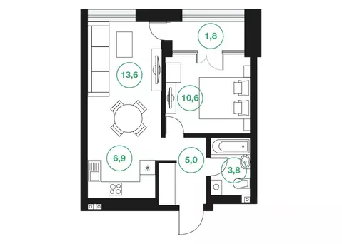 2-к кв. Башкортостан, Уфа ул. Подполковника Недошивина (41.7 м)