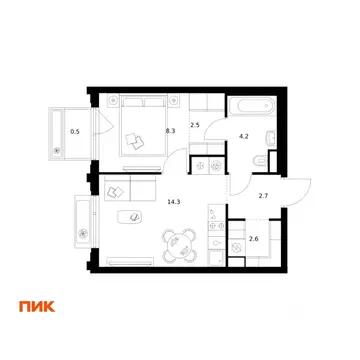 1-к кв. Москва Алтуфьевское 53 жилой комплекс, 1.1 (35.1 м)