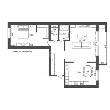 2-к кв. Тюменская область, Тюмень Таврическая ул., 9б (75.9 м)