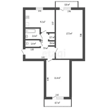 2-комнатная квартира: Ишим, Большая улица, 16 (50.9 м)