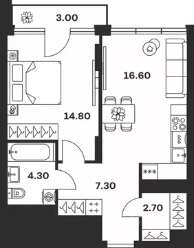 1-к кв. Тульская область, Тула ул. Фридриха Энгельса, 62 (48.7 м)