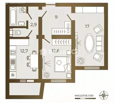 2-комнатная квартира: Санкт-Петербург, Товарищеский проспект, 32к2 (59 ...