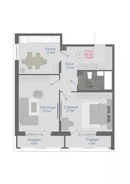 2-к кв. Воронежская область, Новоусманский район, пос. Отрадное ул. ...