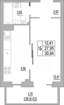Студия Псковская область, Псков ул. Юности, 32 (30.84 м)