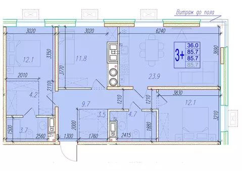3-к кв. Астраханская область, Астрахань ул. Трофимова, 10 (85.7 м)