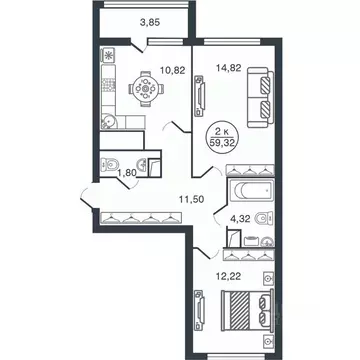 2-к кв. Тверская область, Тверь Бурашевское ш., 60 (59.32 м)