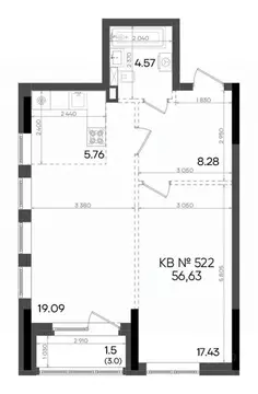 2-к кв. Татарстан, Казань ул. Аделя Кутуя, 181Ж (56.63 м)