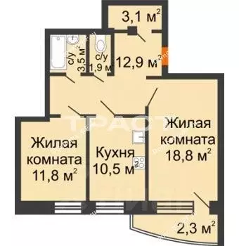 2-к кв. Воронежская область, Воронеж ул. Академика Конопатова, 11/1 ...