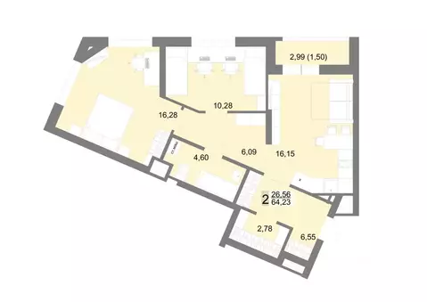 2-к кв. Свердловская область, Екатеринбург ул. Тенистая, 8с5 (64.23 м)