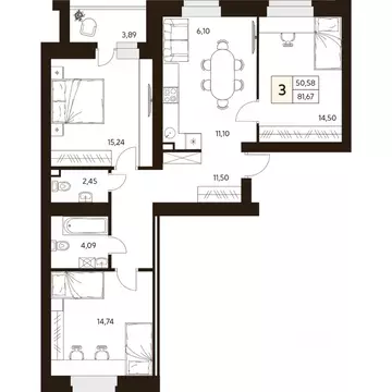 3-к кв. Башкортостан, Уфа ул. Ахметова, 296/2 (81.67 м)