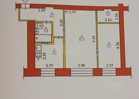 2-к кв. Архангельская область, Новодвинск ул. Ломоносова, 6 (43.5 м)