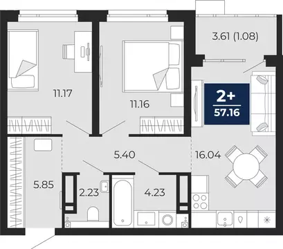 2-комнатная квартира: Тюмень, Арктическая улица, 12 (59.69 м)