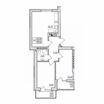 2-к кв. Калининградская область, Зеленоградск  (62.64 м)