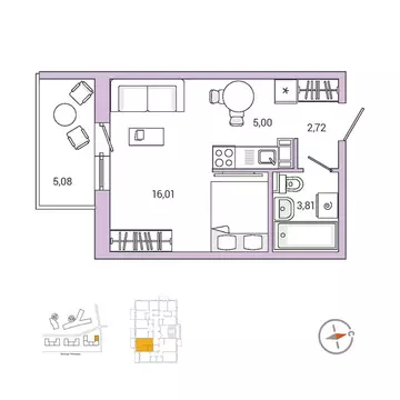 Квартира-студия: Гатчина, микрорайон Въезд, жилой комплекс IQ Гатчина ...