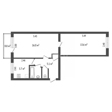 2-к кв. Псковская область, Псков ул. Труда, 22 (43.7 м)