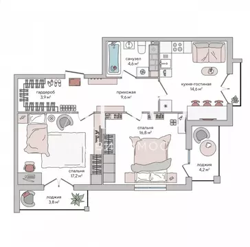 3-комнатная квартира: Судак, улица Инициативных, 80 (70.7 м)