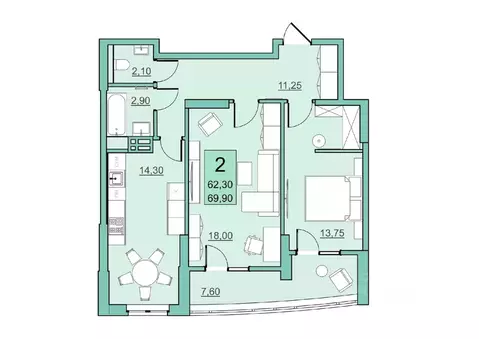2-к кв. Саратовская область, Балаково Комсомольская ул., 65 (62.3 м)