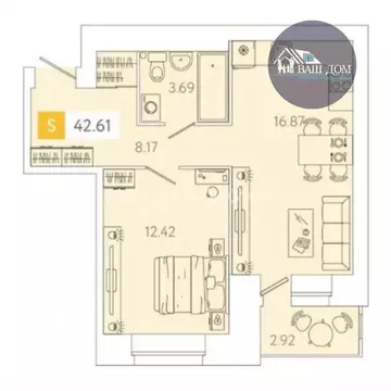 1-к кв. Архангельская область, Северодвинск ул. Карла Маркса, 78 (41.2 ...