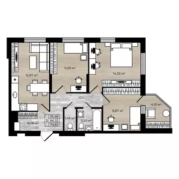 3-к кв. Ярославская область, Ярославль Северный жилрайон, 15-й мкр, 1 ...