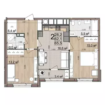 2-к кв. Рязанская область, Рязань Еврокласс жилой комплекс (65.5 м)