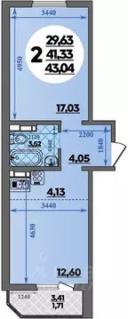 2-к кв. Ростовская область, Ростов-на-Дону ул. Юрия Дубинина, 1 (43.04 ...