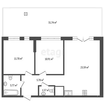 2-комнатная квартира: Тюмень, улица Тимофея Чаркова, 83 (57.9 м)